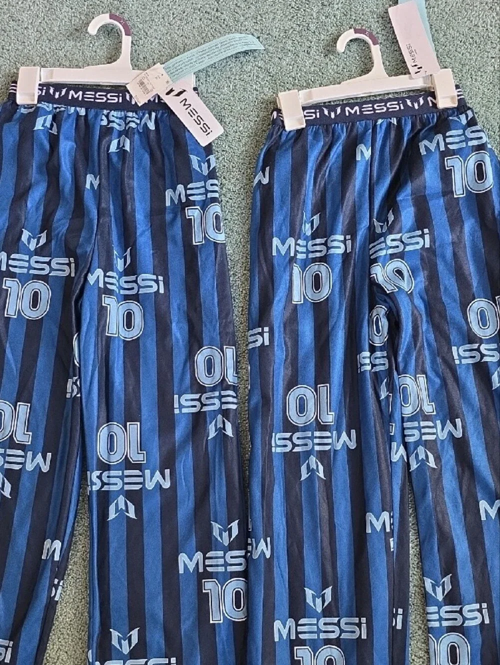 Messi Boys XL(16/18) Sleep Pants, NWT, Blue & Black Striped, 2 Pants.